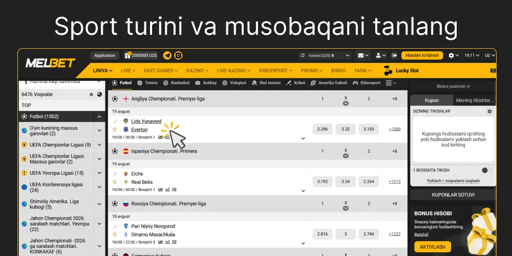 O'zingiz tikmoqchi bo'lgan sport turini va o'yinni tanlang, 3-qadam